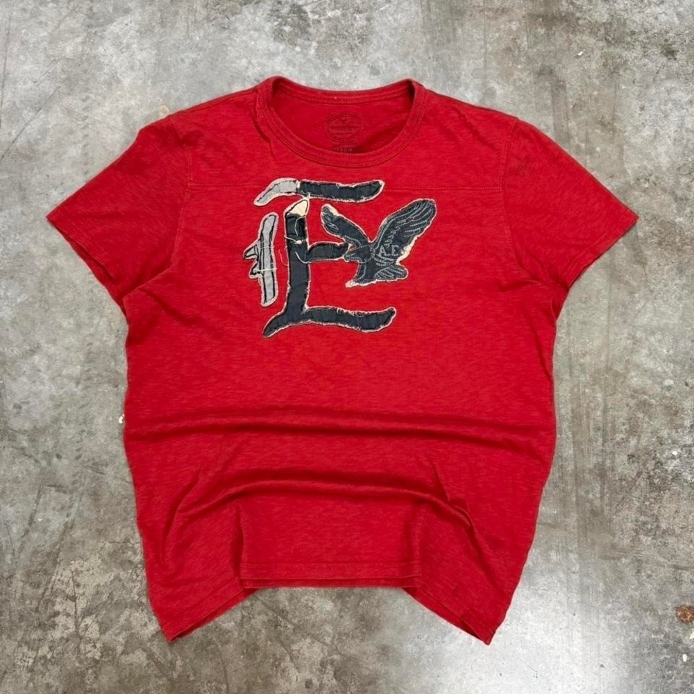 Y2K American Eagle Red Athletic Fit Red Embroidered Tee Size L